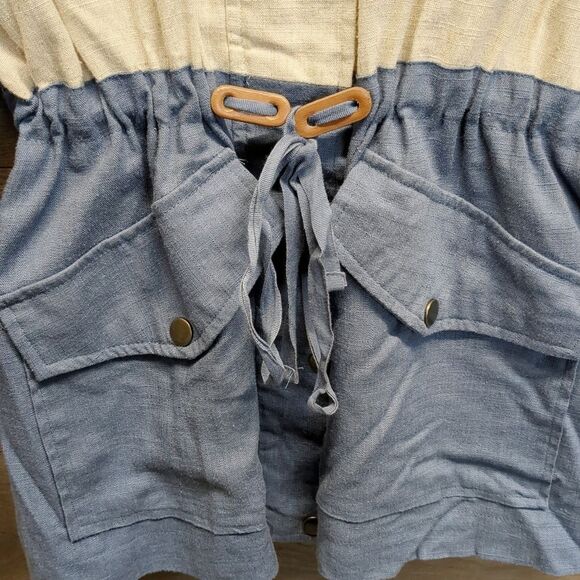 Blu Pepper Two-Tone Cream and Blue Linen Jacket Womens Size Medium - Picture 6 of 10